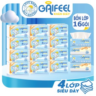  GAIFEEL Giấy ăn 300 tờ 4 lớp mềm mịn thấm hút tốt 8 gói 16 gói giấy rút cao cấp tiện lợi 