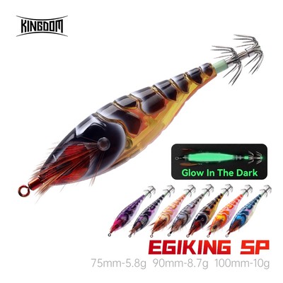 Mồi Câu Cá Kingdom EGI SHRIMPER 75mm / 90mm / 100mm 5.8g / 8.7g / 10g Mồi Mực Eghe Mồi Tôm Mực Dạ Quang Wobblers
