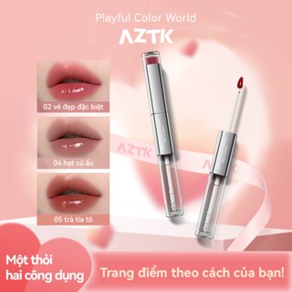  【AZTK Son Bóng Trang Điểm AZTK Son Kem Hai Đầu Lớp Hoàn Thiện Lì Và Bóng Nước Màu Bóng Mọng Nước Lãng Mạn 1.7g Và 1.7ml Mỹ Phẩm Thích Hợp Cho Học Sinh Mùa Thu Và Mùa Đông Có Sẵn Trong Các Màu 1-10 