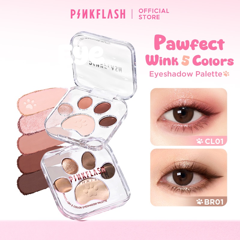Pinkflash Bảng phấn mắt 5 màu Meow Paw có độ sắc tố cao, mịn màng, lâu trôi, có thể pha trộn