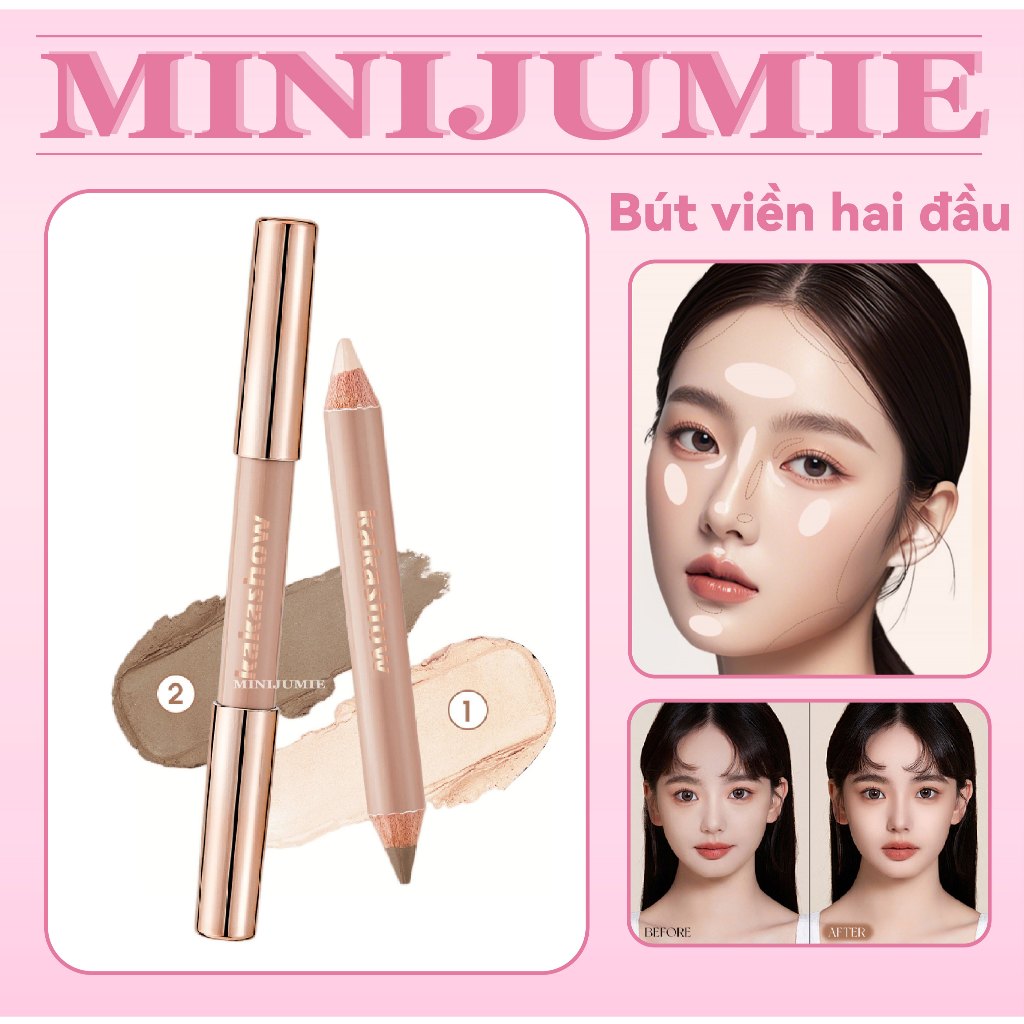 Bút chì đánh sáng và tạo khối hai đầu Kakashow®, bút chì đánh khối mũi, bút kẻ trang điểm lâu trôi.