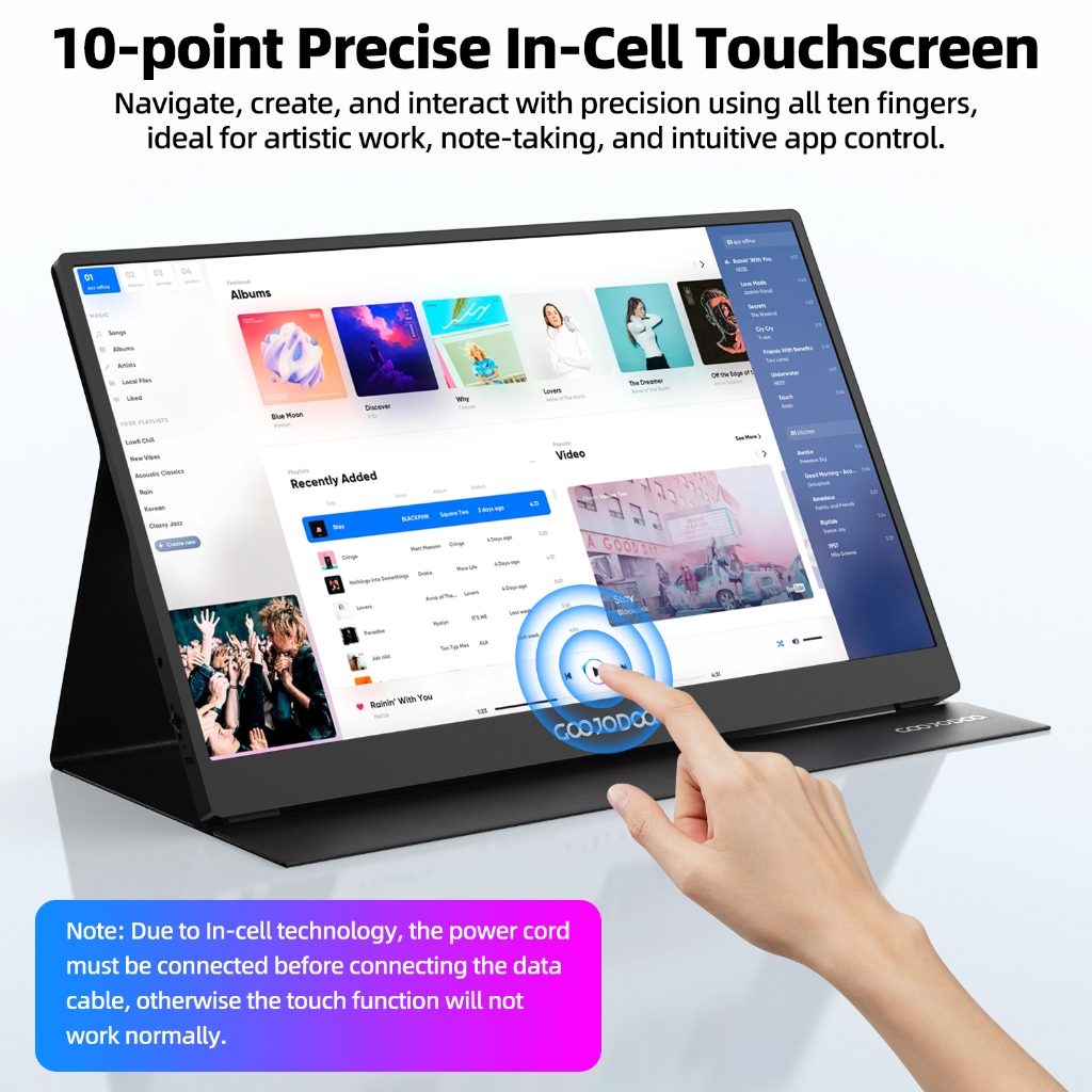 GOOJODOQ 15.6 '' 1920 * 1080P Màn hình di động có thể cảm ứng 4K với màn hình IPS Full HD Loa âm thanh nổi kép Góc nhìn rộng | BigBuy360 - bigbuy360.vn