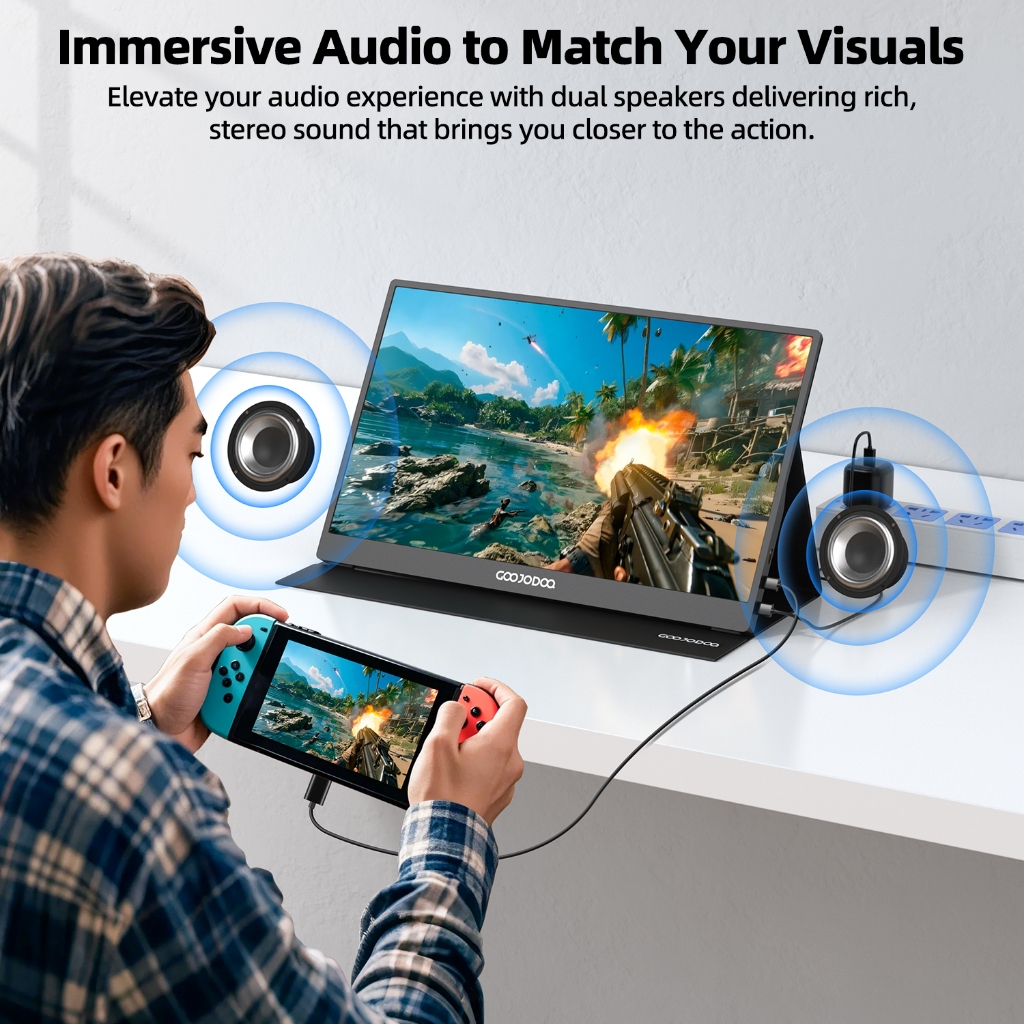 GOOJODOQ 15.6 '' 1920 * 1080P Màn hình di động có thể cảm ứng 4K với màn hình IPS Full HD Loa âm thanh nổi kép Góc nhìn rộng | BigBuy360 - bigbuy360.vn