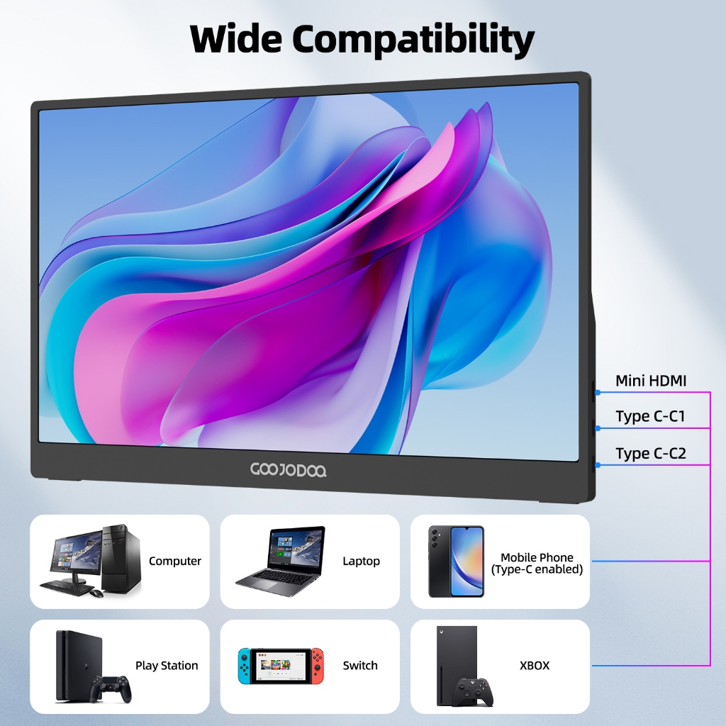 GOOJODOQ 15.6 '' 1920 * 1080P Màn hình di động có thể cảm ứng 4K với màn hình IPS Full HD Loa âm thanh nổi kép Góc nhìn rộng | BigBuy360 - bigbuy360.vn