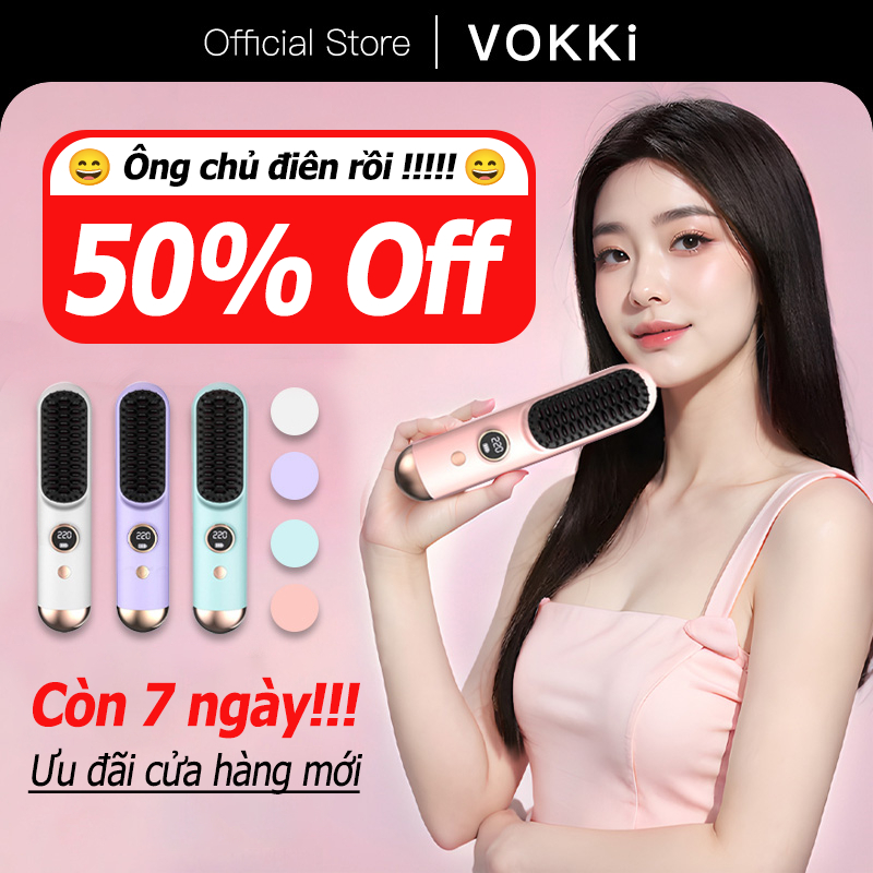 Lược điện không dây ion âm - VOKKi - Chăm sóc tóc suôn mượt, tạo kiểu, Lược Điện Chải Tóc, Tóc xoăn/thẳng Hàn Quốc