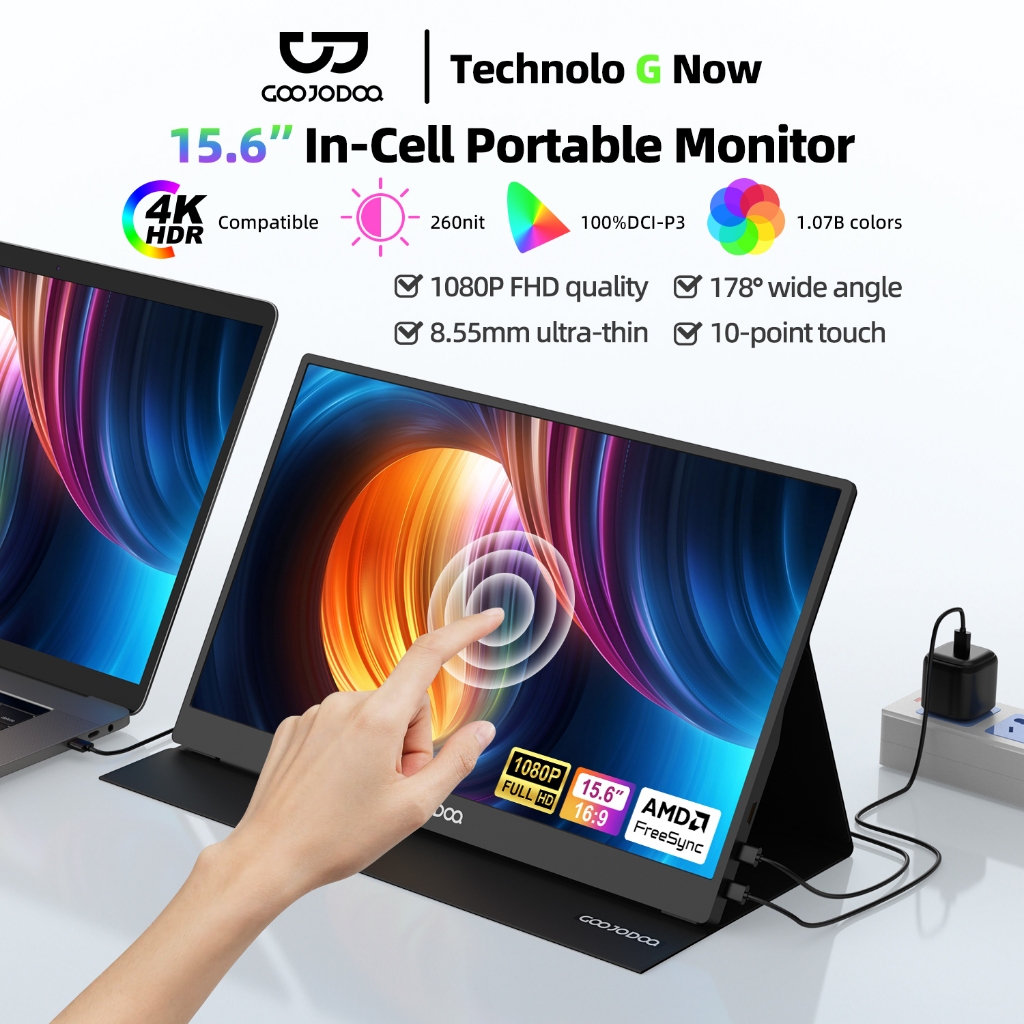 GOOJODOQ 15.6 '' 1920 * 1080P Màn hình di động có thể cảm ứng 4K với màn hình IPS Full HD Loa âm thanh nổi kép Góc nhìn rộng | BigBuy360 - bigbuy360.vn