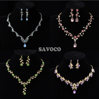 Savoco Set Trang Sức Tiệc Cưới Cho Nữ Với Bông Tai Và Vòng Cổ Màu Sắc Đa Dạng, Hoa Văn Kẹp Tai Kim Cương Nhân Tạo