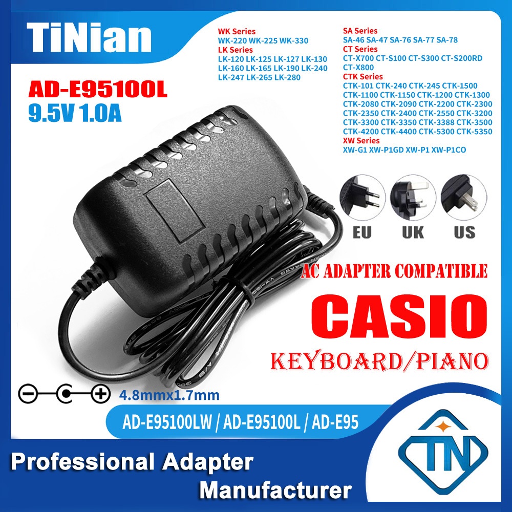 Bộ chuyển đổi AC / DC 9.5V 1A AD-E95100L cho CASIO LK-120 LK-125 LK-127 LK-130 LK-135 LK-136 LK-160 
