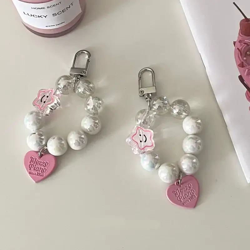 Ins Pearl Smiley Face Chain Vỏ điện thoại DIY dễ thương Móc khóa trang trí
