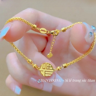  Lắc tay titan cao cấp không gỉ mạ vàng 18k mặt hình chữ phúc may mắn dành cho nữ 