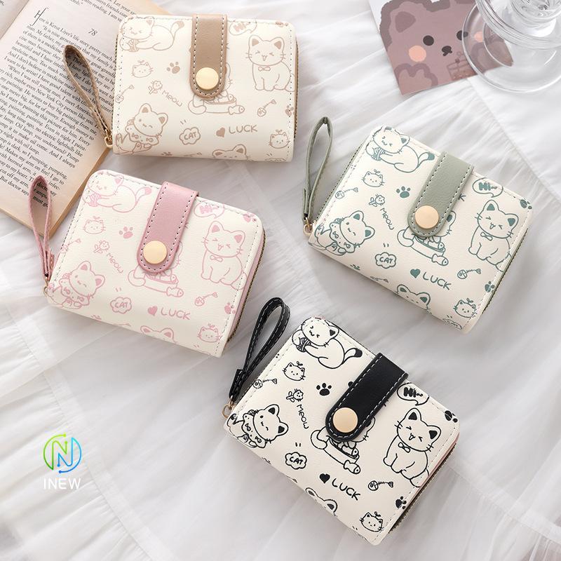 Đơn giản dễ thương Mèo con nữ khóa thay đổi Ví ngắn đa chức năng