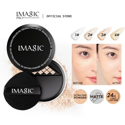Bột cài đặt IMAGIC HD Tự nhiên Matte Kiểm soát dầu & Bột cảm ứng không khí lâu trôi với khóa phồng hình tam giác Trang điểm 4 màu Jumbo Size 20G