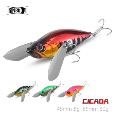 Kingdom Cloamwing Cicada Bionic Mồi Câu Cá 45mm / 8g 85mm / 30g Nổi Topwater Mồi Rung Hành Động Mimic Thật Côn Trùng Xuất Hiện Cơ Thể ABS Hợp Lý Cánh Kim Loại 3X Tăng Cường Móc