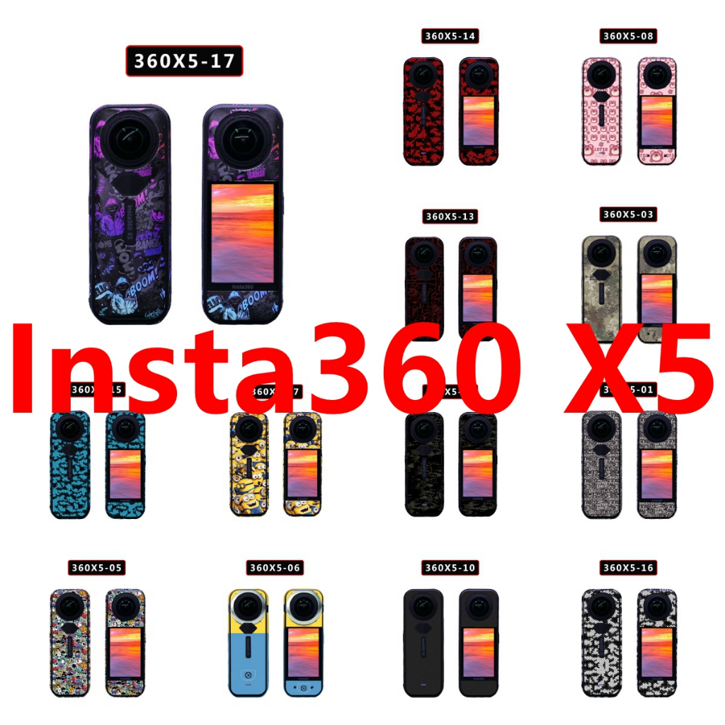 Nhãn dán da 17 màu Tương thích với máy ảnh thể thao Insta360 X5 Vinyl Decal Full Set Bọc màng bảo vệ