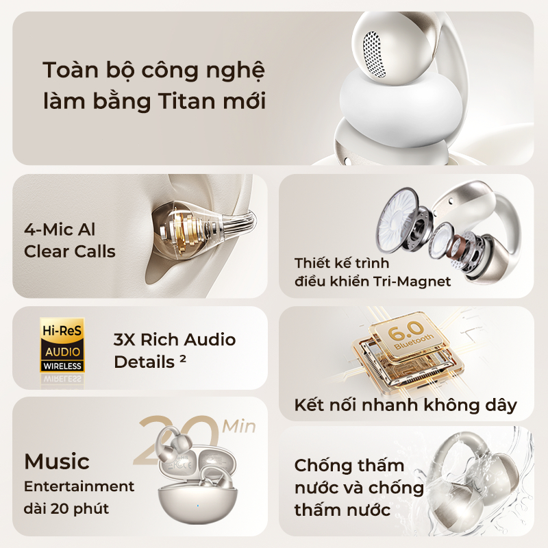 HTC NE56 Tai nghe Bluetooth không dây Âm thanh không gian 360° Chống nước IPX5 Tai nghe kẹp Có micro Âm thanh 3D Tai nghe thể thao Bluetooth độ trễ thấp | BigBuy360 - bigbuy360.vn