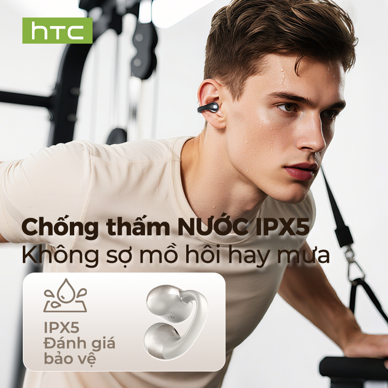 HTC NE56 Tai nghe Bluetooth không dây Âm thanh không gian 360° Chống nước IPX5 Tai nghe kẹp Có micro Âm thanh 3D Tai nghe thể thao Bluetooth độ trễ thấp | BigBuy360 - bigbuy360.vn