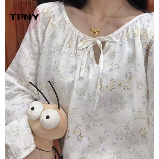 [TPNY] Bộ đồ ngủ hai mảnh họa tiết hoạt hình chú vịt vàng nhỏ màu trắng dễ thương dành cho nữ mùa hè