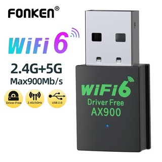 Fonken Wifi 6 Bộ chuyển đổi USB 2.4 / 5.8GHz Băng tần kép Mạng WiFi Bộ thu thẻ LAN không dây cho PC Laptop