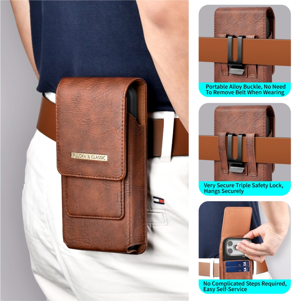 Dọc đa năng 7.0 inch thắt lưng túi đeo thắt lưng PU Crazy Horse da lưng kẹp túi điện thoại có khe cắm thẻ để giải trí thể thao ngoài trời