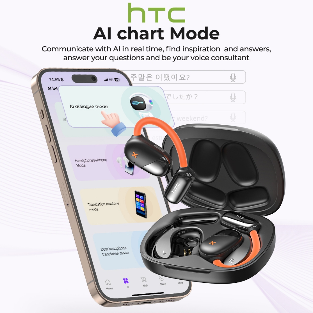 HTC NE33 Tai nghe dịch thuật thông minh AI Tai nghe Bluetooth 6.0 Dịch 134 ngôn ngữ Cuộc gọi thoại HD Công nghệ âm thanh ASMR Tai nghe OWS Micro tích hợp Tai nghe Bluetooth không dây | BigBuy360 - bigbuy360.vn