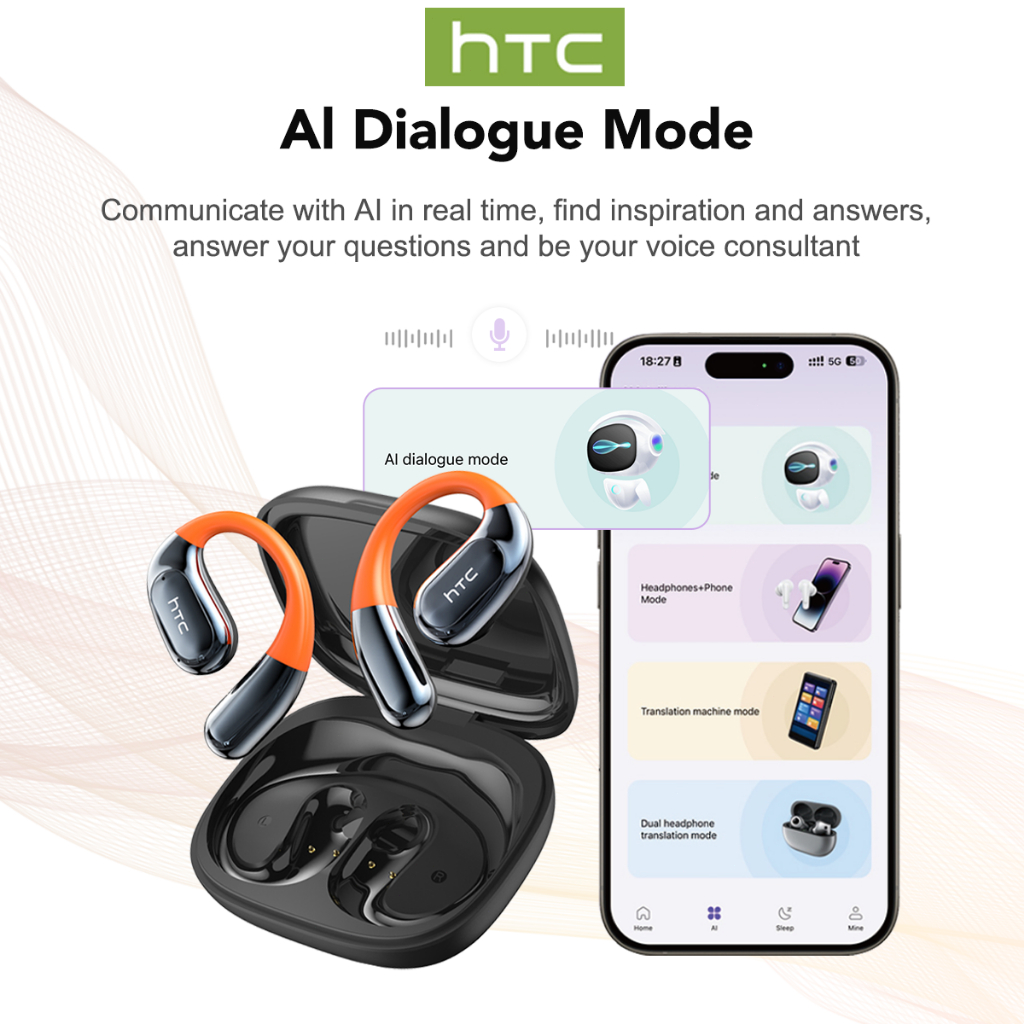 Tai nghe không dây dịch thời gian thực thông minh HTC NE12 Al Bluetooth 6.0 Dịch 134 ngôn ngữ Màn hình LED Tai nghe doanh nghiệp có Mic Tai nghe OWS IPX5 chống nước có micrô | BigBuy360 - bigbuy360.vn