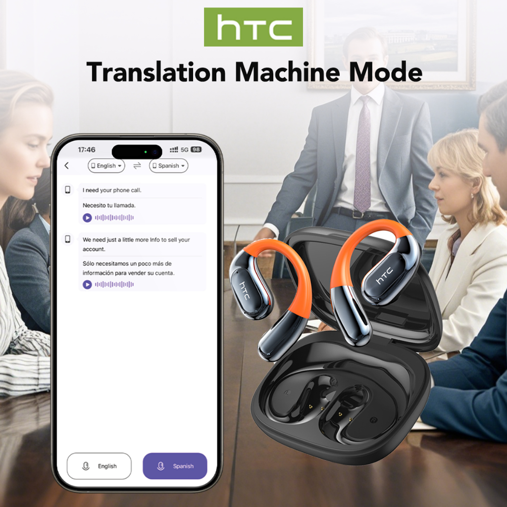 Tai nghe không dây dịch thời gian thực thông minh HTC NE12 Al Bluetooth 6.0 Dịch 134 ngôn ngữ Màn hình LED Tai nghe doanh nghiệp có Mic Tai nghe OWS IPX5 chống nước có micrô | BigBuy360 - bigbuy360.vn