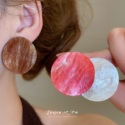 DREJEW 925Silver kim acrylic bông tai tròn cá tính khí chất thời trang