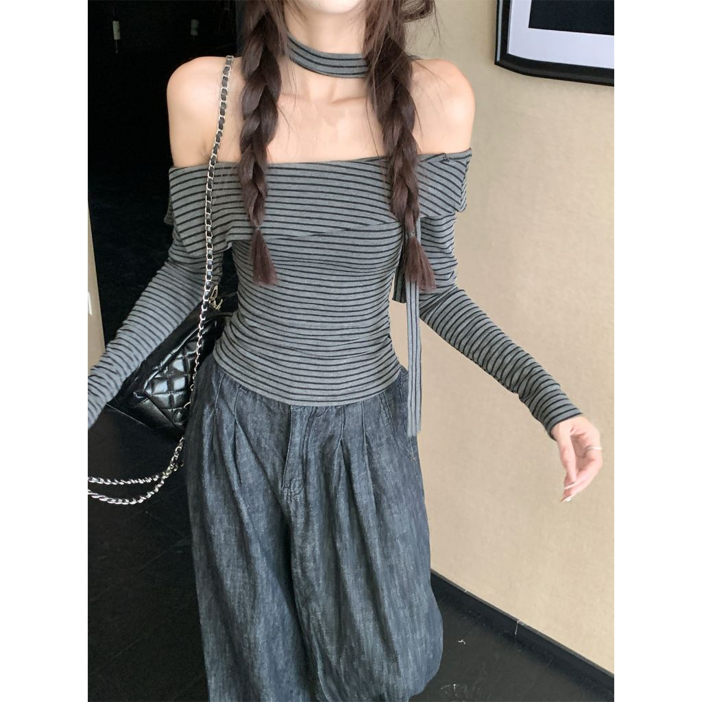 93587 Streamer Áo thun dài tay sọc màu tương phản Streamer