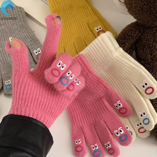 Canamek Mùa Đông Vui Nhộn Găng Tay Dệt Kim Nữ Màn Hình Cảm Ứng Lạnh Ấm Áp Full Ngón Găng Tay Găng Tay Phong Cách Hàn Quốc Phù Hợp Với Găng Tay Đi Xe Đạp Mới