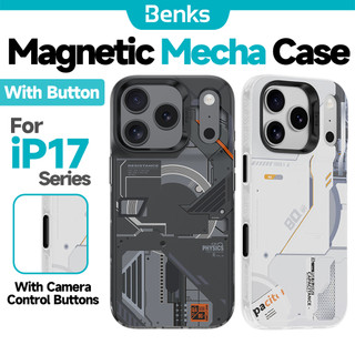 Ốp điện thoại Mecha từ tính Benks có nút Camera cho IPhone 17 15 14 Pro Max TPU Khung mềm thả chống sốc Vỏ bảo vệ PC chống sốc