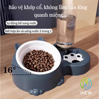  Chống Trơn Trượt Bảo Vệ Cổ Bát Mèo Thép Không Gỉ 304 Thú Cưng Mèo Bát Đôi Tự Động Uống Nước Đài Phun Nước Chống Múc 