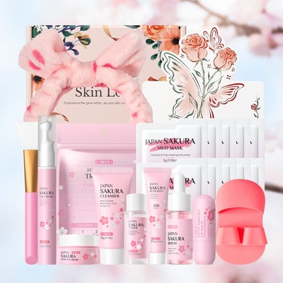 LAIKOU Japan Sakura Skincare Set Glow Skin Radiance Pampering Quà tặng cho bé gái Phụ nữ Chăm sóc da Du lịch Bộ thường ngày