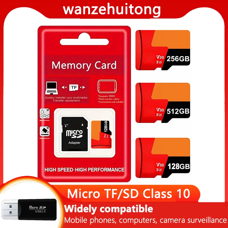 Thẻ nhớ Micro SD 2TB 1TB / 512GB / 256GB / 128GB / 64GB / 32GB / 16GB / 8GB Class 10 U3 Thẻ Flash TF tốc độ cao có đầu đọc thẻ và bộ chuyển đổi SD, Thích hợp cho điện thoại di động, máy tính, máy ảnh, thiết bị giám sát