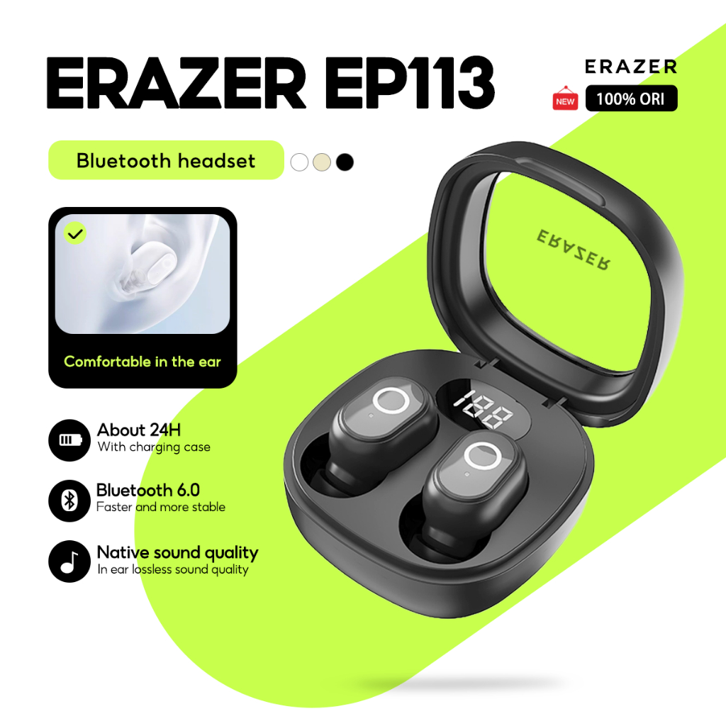 Tai nghe Lenovo ERAZER EP113 Tai nghe không dây đích thực HD Stereo HIFI Độ trễ thấp có Mic Bluetooth 5.4