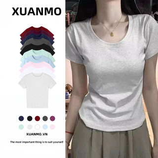 XUANMO Local brand Áo baby tee Áo Thun ôm body Áo y2k 100% cotton Chính Hãng Vai Ngắn Tay Nữ Mùa Hè 2024 Phong Cách Mới Thời Trang Phù Hợp Với Cổ Tròn