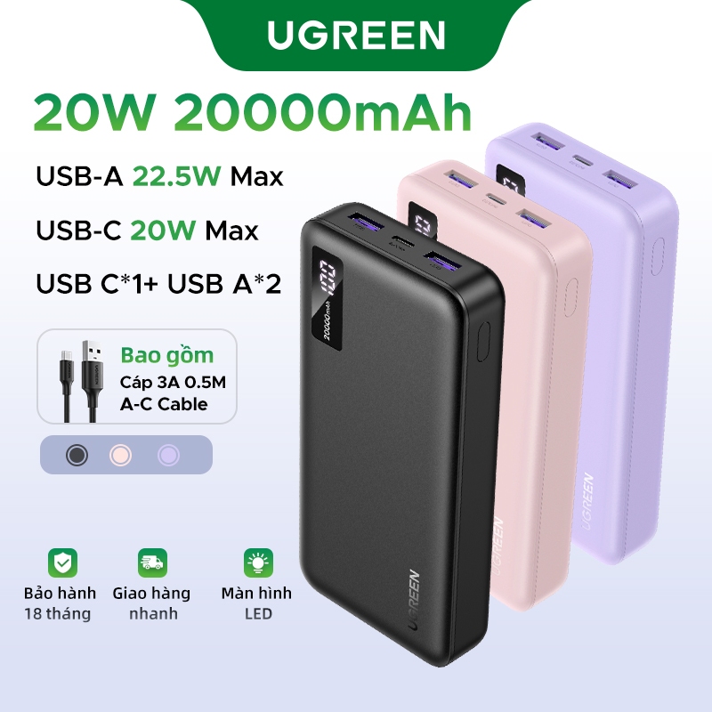 Pin sạc dự phòng Ugreen 10000mAh 20000mAh Powerbank PD3.0 20W QC 3.0 18W Max Sạc nhanh Powerbank cho iPhone 17 Pro Max iPhone 13 Samsung S23 Ultra Samsung S24 Ultra HUAWEI