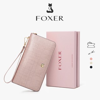 FOXER Ví Nữ Dài Da Bò Đơn Giản Thời Trang Có Khóa Kéo Cao Cấp