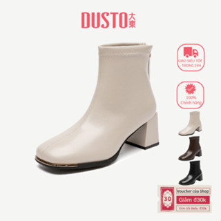  Giày Bốt Ngắn DUSTO Nữ Gót Dày Cao Gót Lưng Dây Kéo Giày Thời Trang DW25D0001A 