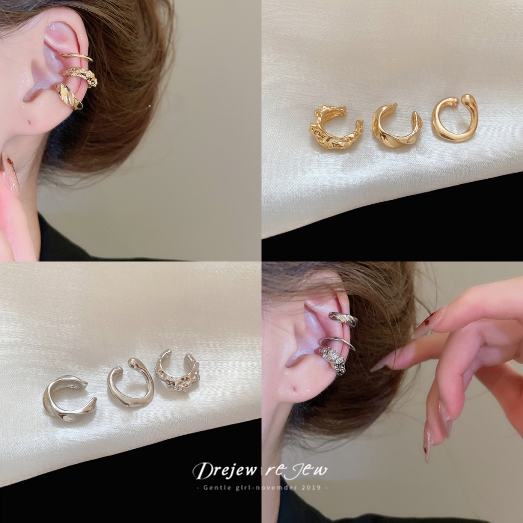 DREZEW Kẹp tai không đều ba mảnh, thời trang và tối giản, phù hợp mọi lúc mọi nơi