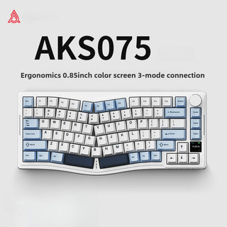 Bàn phím cơ RGB Alice 3 chế độ không dây và có dây Ajazz AKS075 có màn hình & núm Cấu trúc đệm VIA Hỗ trợ Thiết kế tiện dụng có thể hoán đổi nóng đầy đủ phím để chơi game và văn phòng 