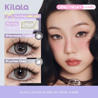 Kính áp tròng Kilala lens 1 ngày màu xám  DIA 14.0mm 14.2mm 14.5mm Filmgirl Blue  Lychee Grey  Heroine Purple và màu xám  lens cận  có độ (0-7) 2 chiếc