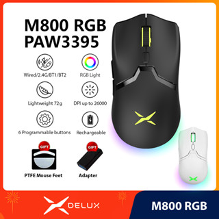  Chuột không dây Delux M800 RGB PAW3395 Chuột chơi game có thể lập trình RGB 1000Hz 26000DPI 650IPS 