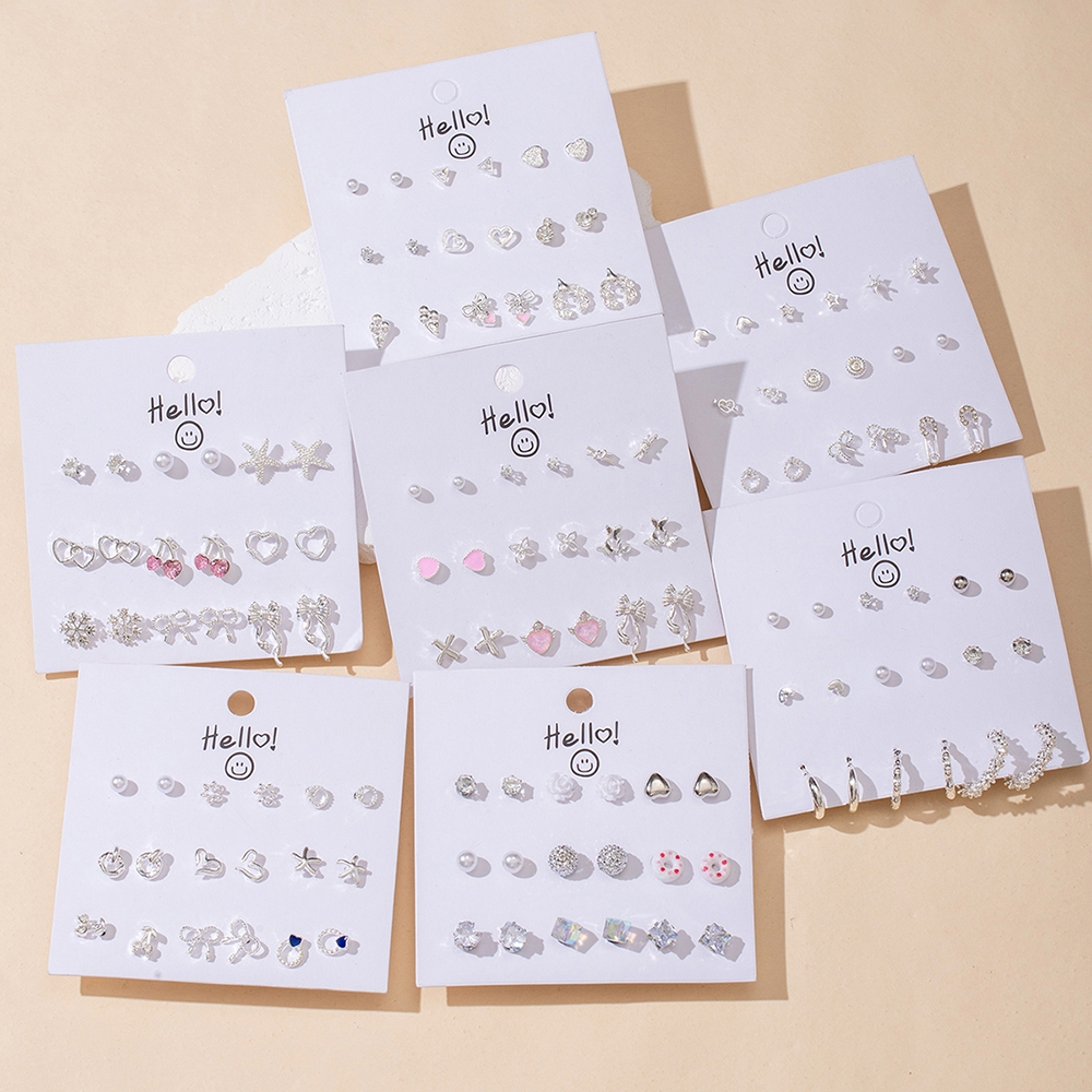 Bộ Bông tai 9 Chiếc Hot Trend, Thiết Kế Đa Dạng, Bạc Tone, Phong Cách Hàn Quốc, Phụ Kiện OOTD Nữ, Dành Cho Làm Việc & Tiệc Tùng