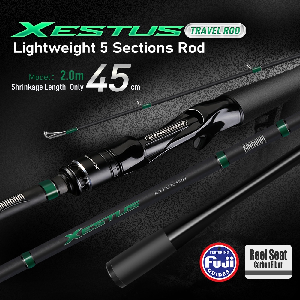 Cần câu Kingdom XESTUS 2m / 2.13m / 2,16m / 2,28m 5 phần Thanh đúc Spinnng Rod Vòng dẫn hướng FUJI L / ML / M / MH / H MF Action 24 + 30T Tay cầm và cuộn dây bằng sợi Carbon siêu nhẹ