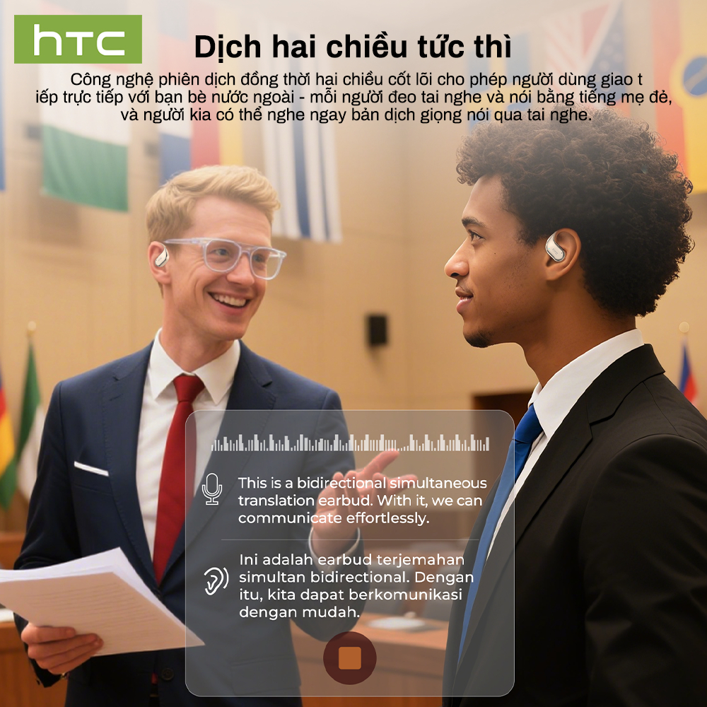Tai nghe dịch thuật HTC NE39 AI Dịch thuật thời gian thực Tai nghe BluetoothTWS Bluetooth 6.0 Chất lượng âm thanh HiFi IPX5 Tai nghe không dây chống nước Bảo hành một năm | BigBuy360 - bigbuy360.vn