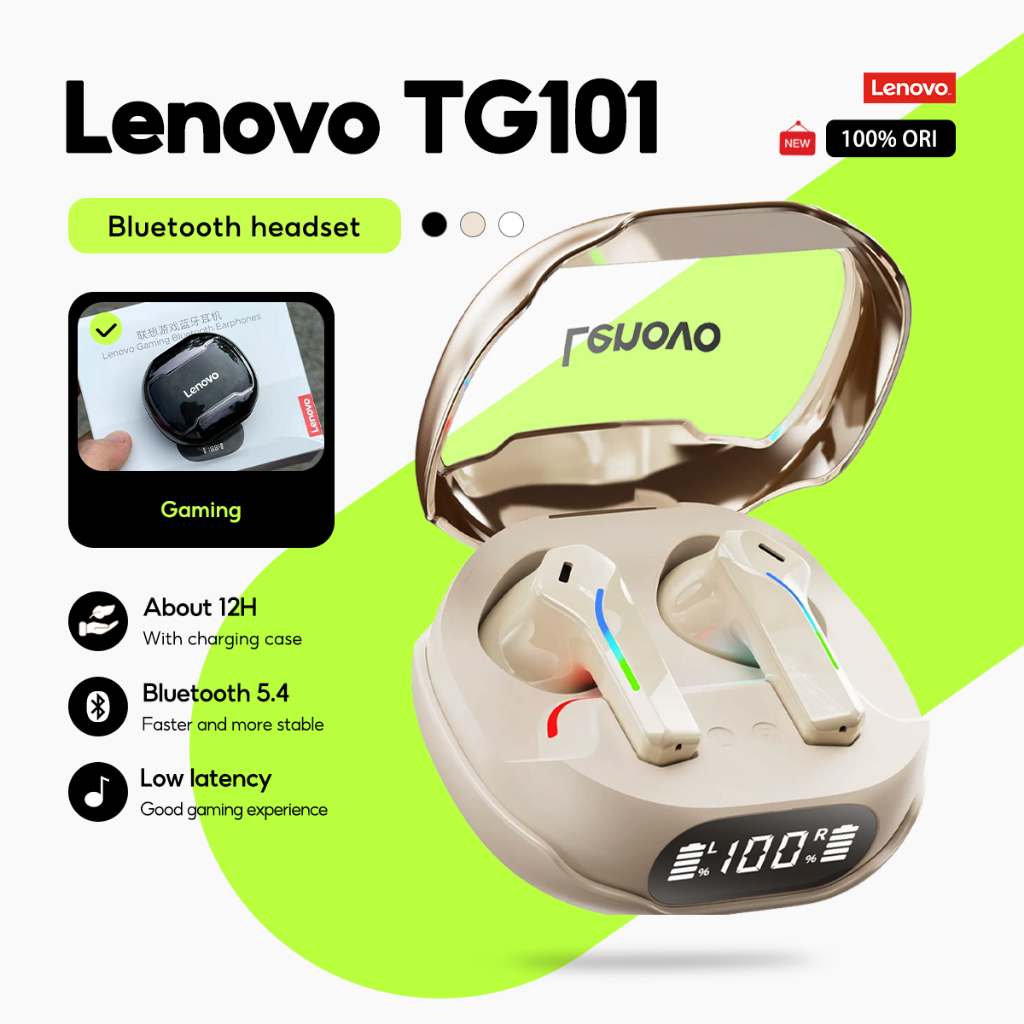 Tai nghe Lenovo TG101 Tai nghe chơi game BluetoothTWS HD Âm thanh nổi Tuổi thọ pin dài Độ trễ thấp có Mic có đèn RGB | BigBuy360 - bigbuy360.vn