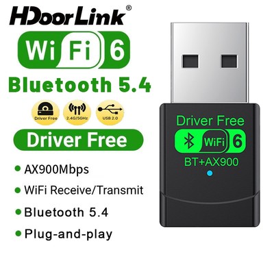 HdoorLink 2IN1 WiFi không dây 6 Bộ chuyển đổi Bluetooth 5.4 Bộ chuyển đổi băng tần kép 2.4G & 5GHz USB WiFi Ethernet Bộ thu phát Card mạng không có trình điều khiển cho máy tính xách tay PC