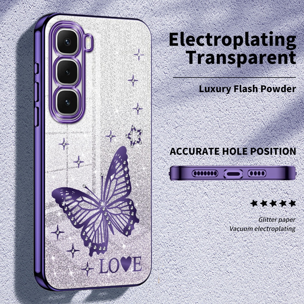 Dành Cho Infinix Hot 60i 60 X6726 X6728 X6728B Ốp Lưng Sang Trọng Pha Lê Lấp Lánh Mạ Điện Mềm Ốp Lưn