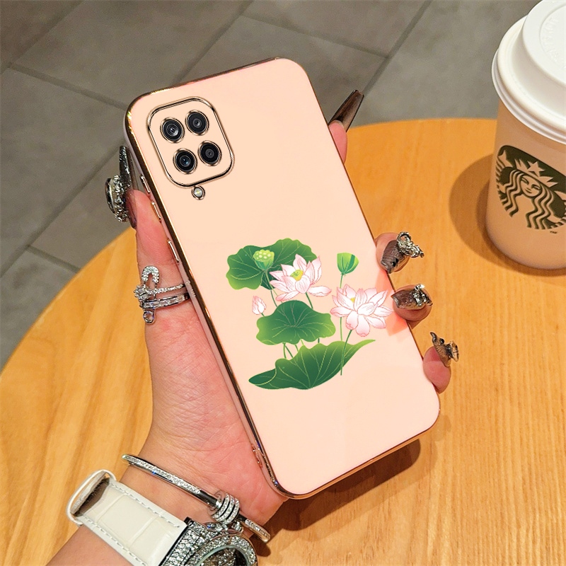 Mạ điện cạnh thẳng vẽ Lotus Samsung A12, Samsung M12, Samsung A22 4G, Samsung a22 5G, Samsung M22