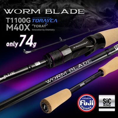 Cần câu Kingdom WORM BLADE 1.9m / 1.95m / 1.98m / 2.01m / 2.04m 2 Phần 74g Thanh đúc Spinnng Rod FUJI Vòng dẫn hướng SIC Vòng trên L + / ML / M / MH Power XF Action T1100G + M40X Carbon 3A Cork